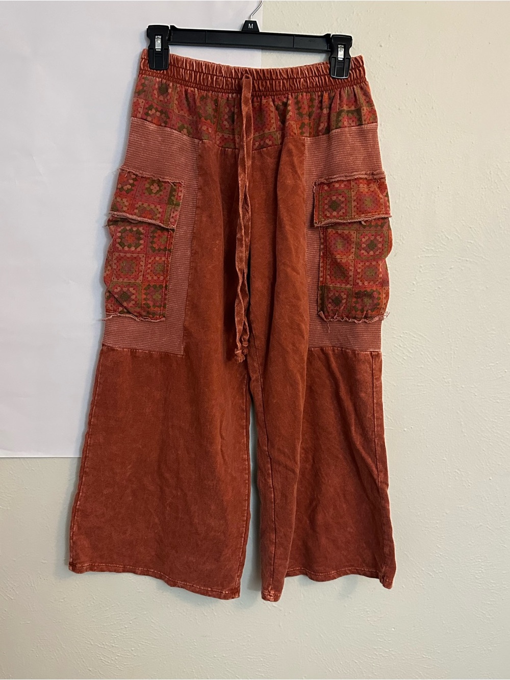 J.Her Boho Cargo Crop Pants in Rust with Patterned Pockets
